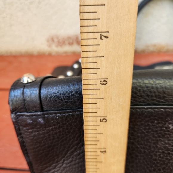 REBECCA MINKOFF Madison Satchel Black Leather Studs Flip Lock Classic Minimalist - Picture 5 of 10